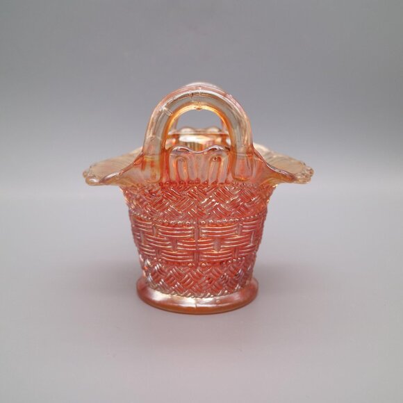 Vintage 1900s Dugan Style Marigold Carnival Glass Beaded Basket - Picture 2 of 9